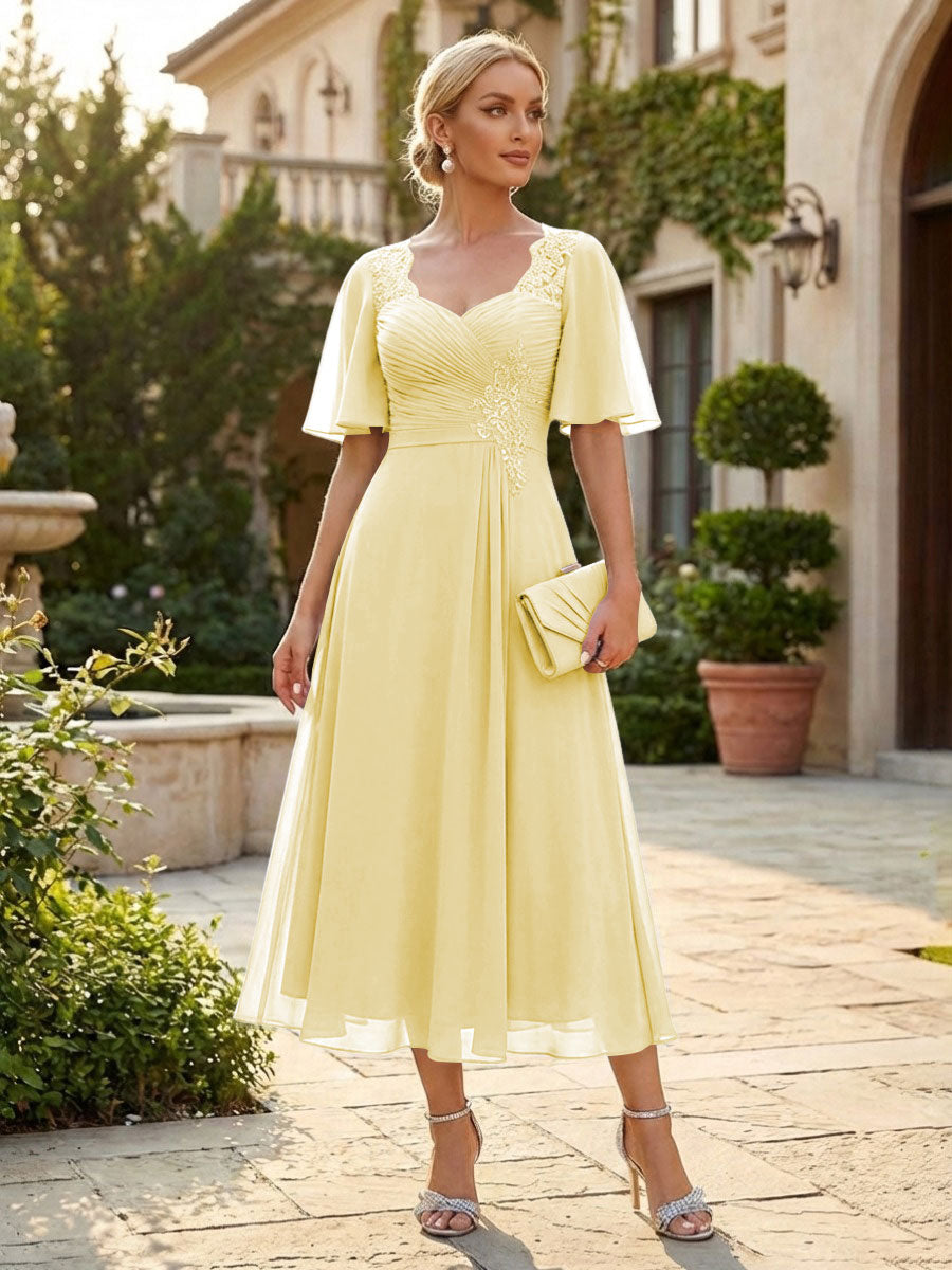 Chiffon A-Line/Princess Sweetheart Tea-Length Mother of the Bride & Groom Dresses for Women