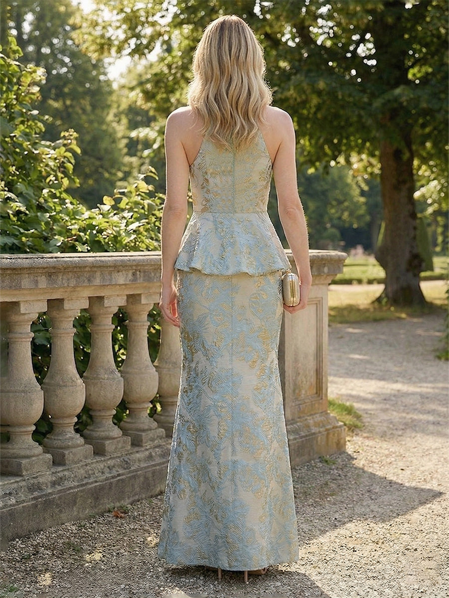 Jacquard Sheath/Column High Neck Floor-Length Mother of the Bride & Groom Dresses with Rhinestones