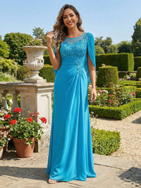 Stretch Mesh A-Line/Princess Scoop Neck Floor-Length Mother of the Bride & Groom Dresses with Appliques