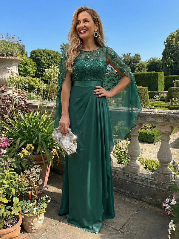 Chiffon A-Line/Princess Scoop Neck Floor-Length Mother of the Bride & Groom Dresses with Lace Appliques