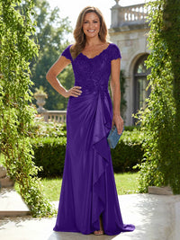 Satin Sheath/Column V-Neck Floor-Length Mother of the Bride & Groom Dresses with Ruffles