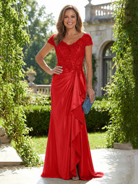 Satin Sheath/Column V-Neck Floor-Length Mother of the Bride & Groom Dresses with Ruffles