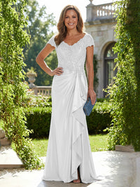Satin Sheath/Column V-Neck Floor-Length Mother of the Bride & Groom Dresses with Ruffles