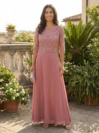 Chiffon A-Line/Princess Scoop Neck Floor-Length Mother of the Bride & Groom Dresses with Lace Appliques