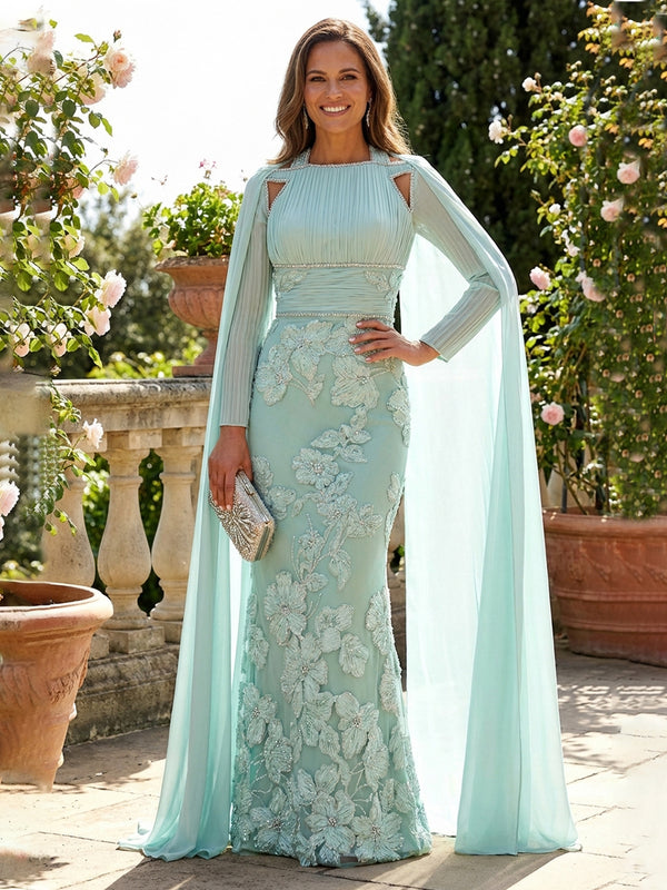 Chiffon Sheath/Column Square Neck Floor-Length Mother of the Bride & Groom Dresses with Cape