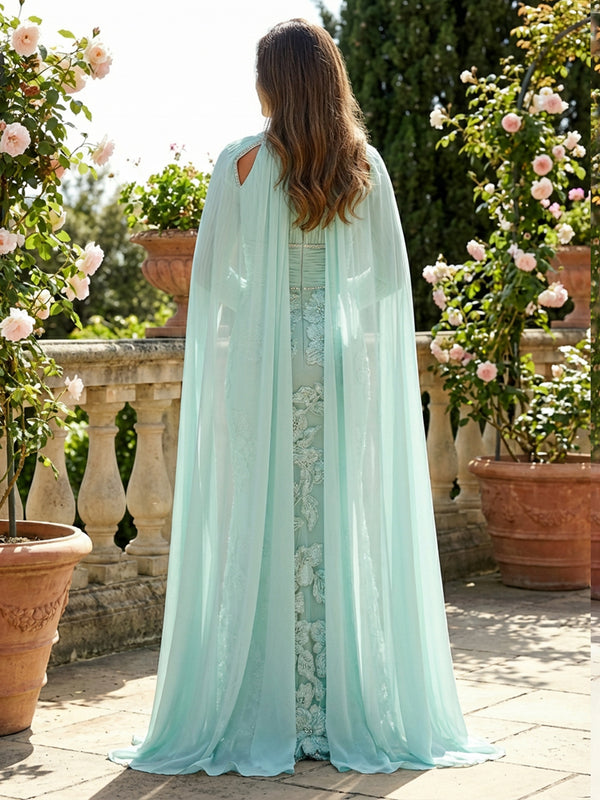 Chiffon Sheath/Column Square Neck Floor-Length Mother of the Bride & Groom Dresses with Cape