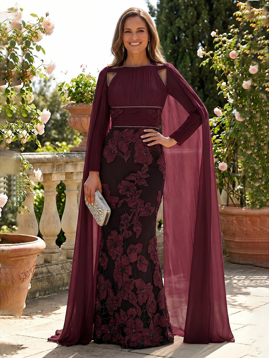 Chiffon Sheath/Column Square Neck Floor-Length Mother of the Bride & Groom Dresses with Cape