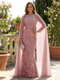 Chiffon Sheath/Column Square Neck Floor-Length Mother of the Bride & Groom Dresses with Cape