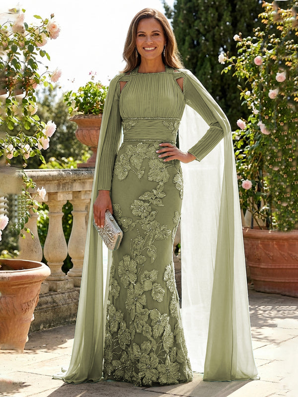Chiffon Sheath/Column Square Neck Floor-Length Mother of the Bride & Groom Dresses with Cape