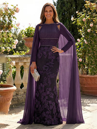 Chiffon Sheath/Column Square Neck Floor-Length Mother of the Bride & Groom Dresses with Cape
