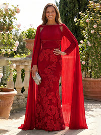 Chiffon Sheath/Column Square Neck Floor-Length Mother of the Bride & Groom Dresses with Cape
