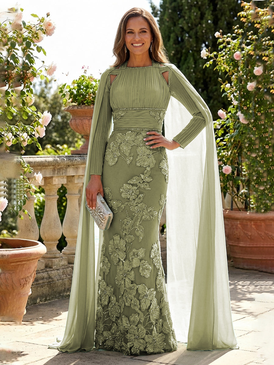 Chiffon Sheath/Column Square Neck Floor-Length Mother of the Bride & Groom Dresses with Cape