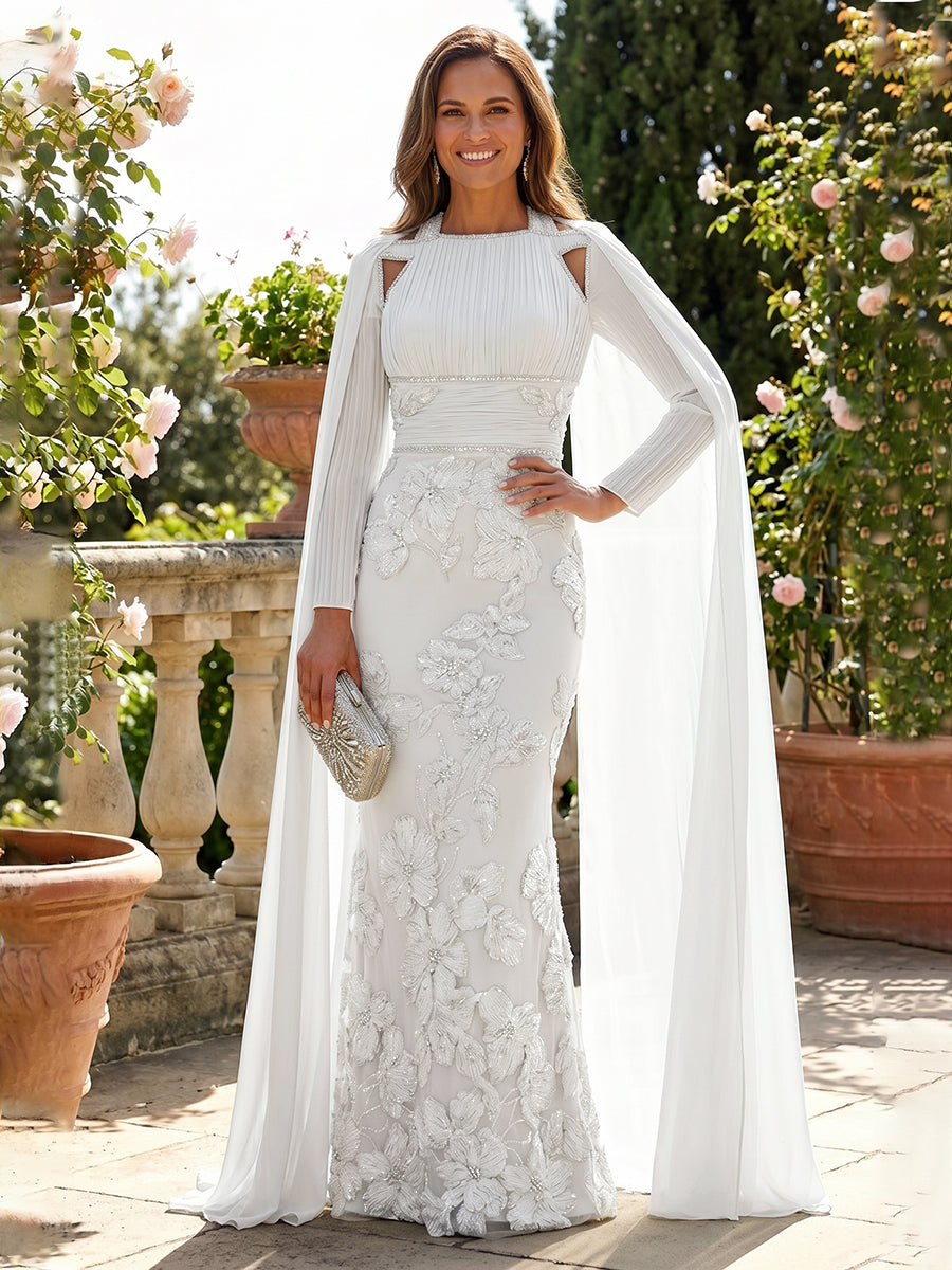 Chiffon Sheath/Column Square Neck Floor-Length Mother of the Bride & Groom Dresses with Cape