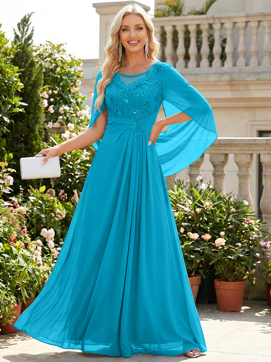 Chiffon Sheath/Column Scoop Neck Floor-Length Mother of the Bride & Groom Dresses with Lace Appliques