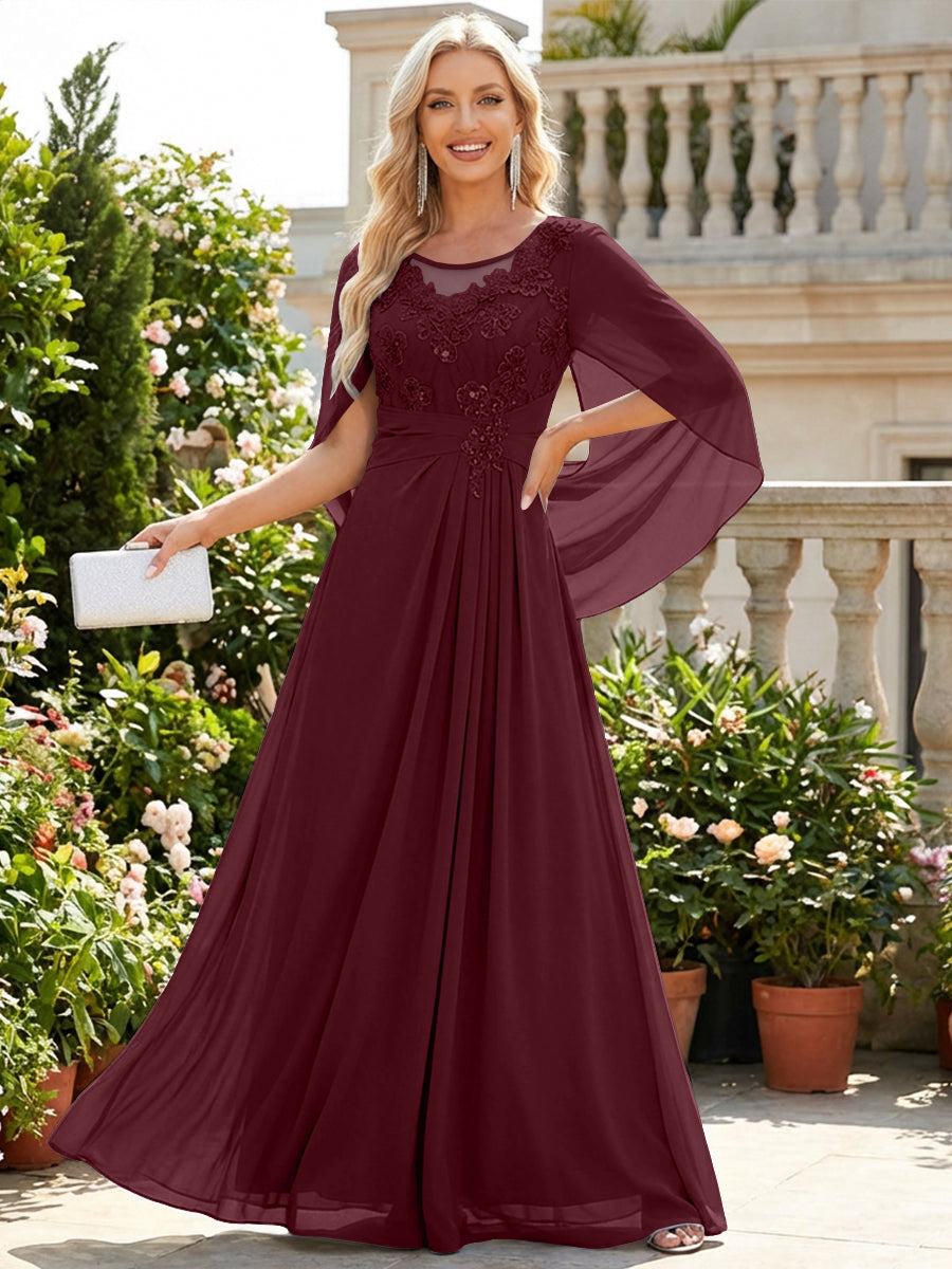 Chiffon Sheath/Column Scoop Neck Floor-Length Mother of the Bride & Groom Dresses with Lace Appliques