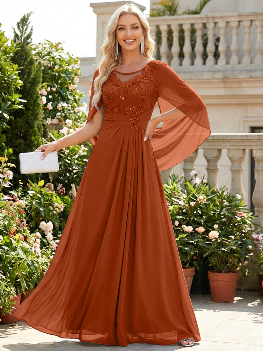 Chiffon Sheath/Column Scoop Neck Floor-Length Mother of the Bride & Groom Dresses with Lace Appliques