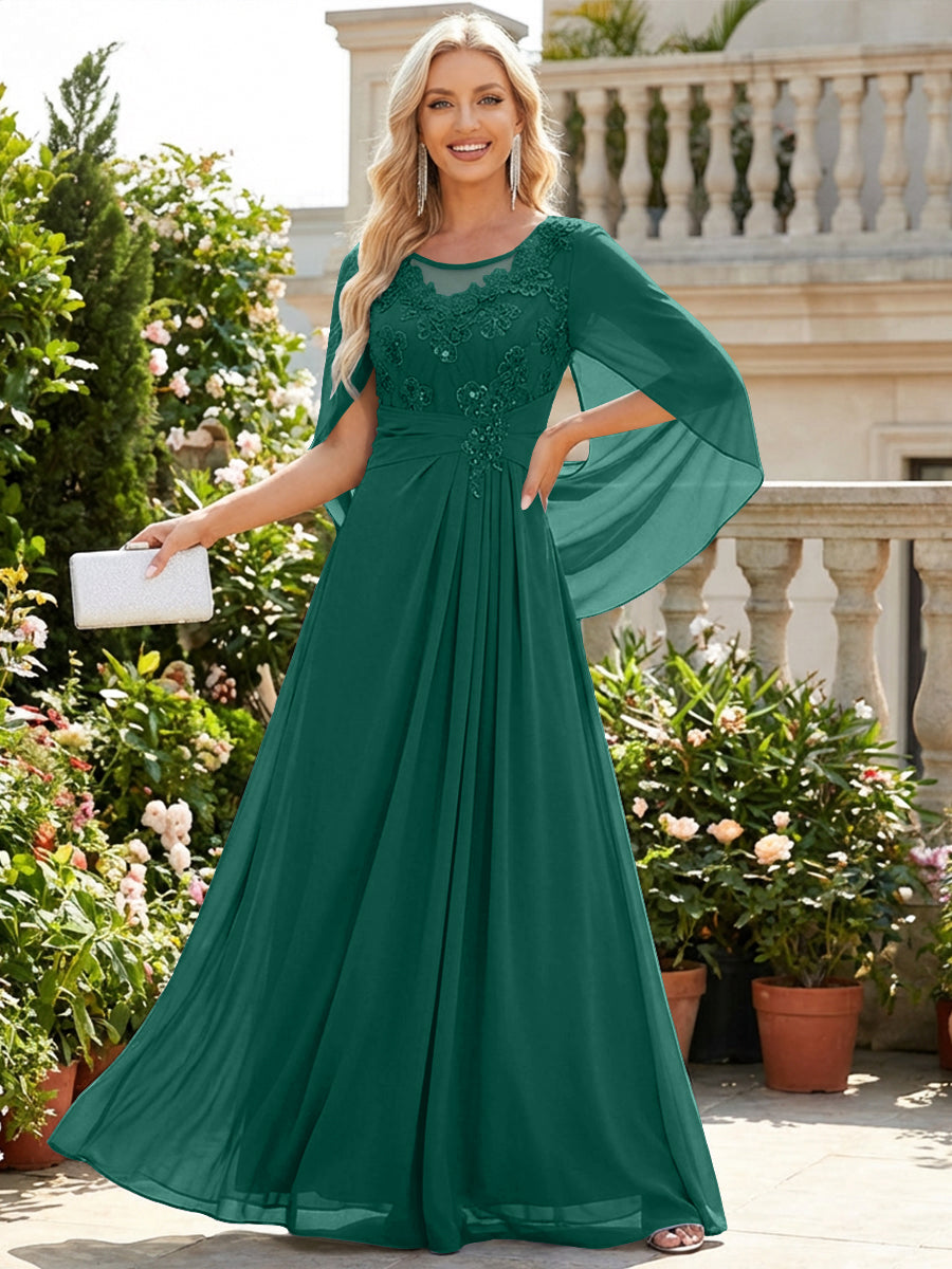 Chiffon Sheath/Column Scoop Neck Floor-Length Mother of the Bride & Groom Dresses with Lace Appliques