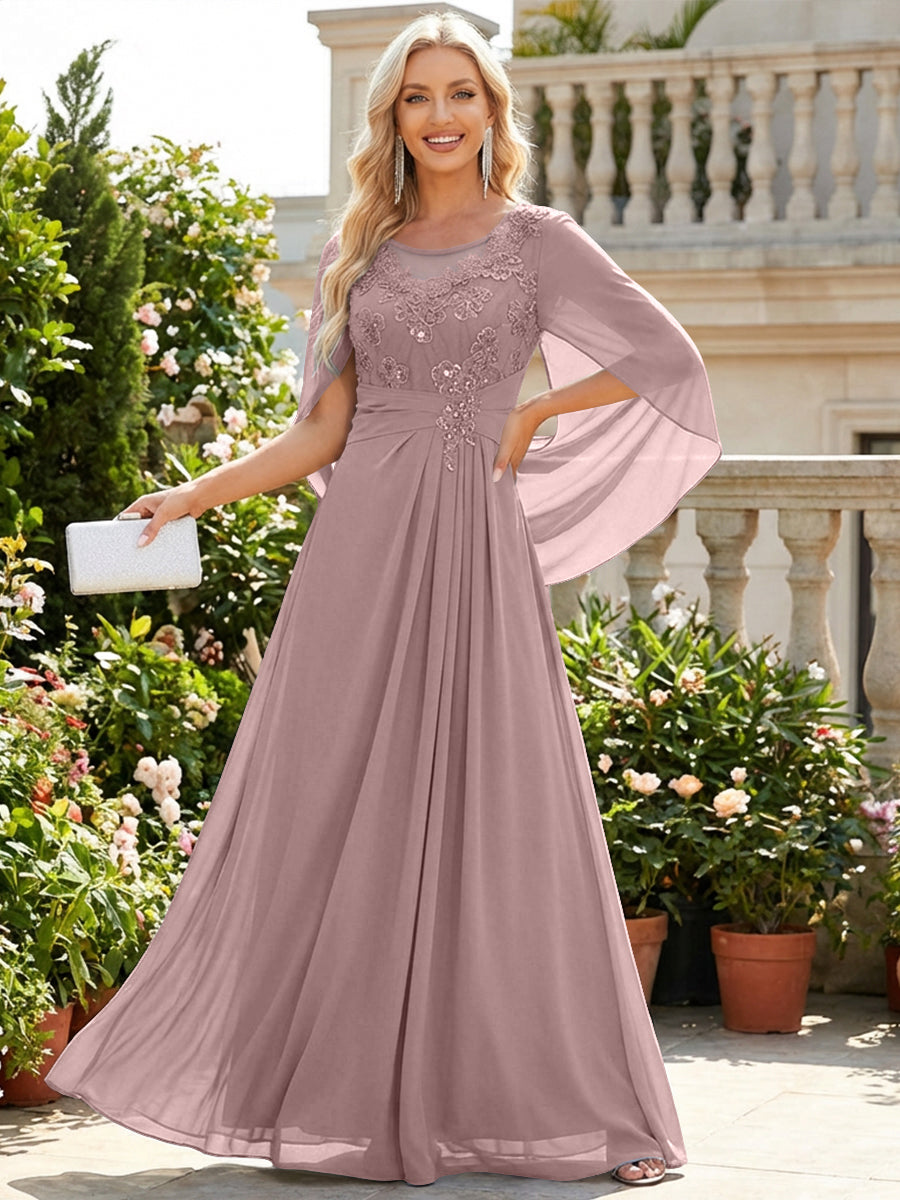 Chiffon Sheath/Column Scoop Neck Floor-Length Mother of the Bride & Groom Dresses with Lace Appliques