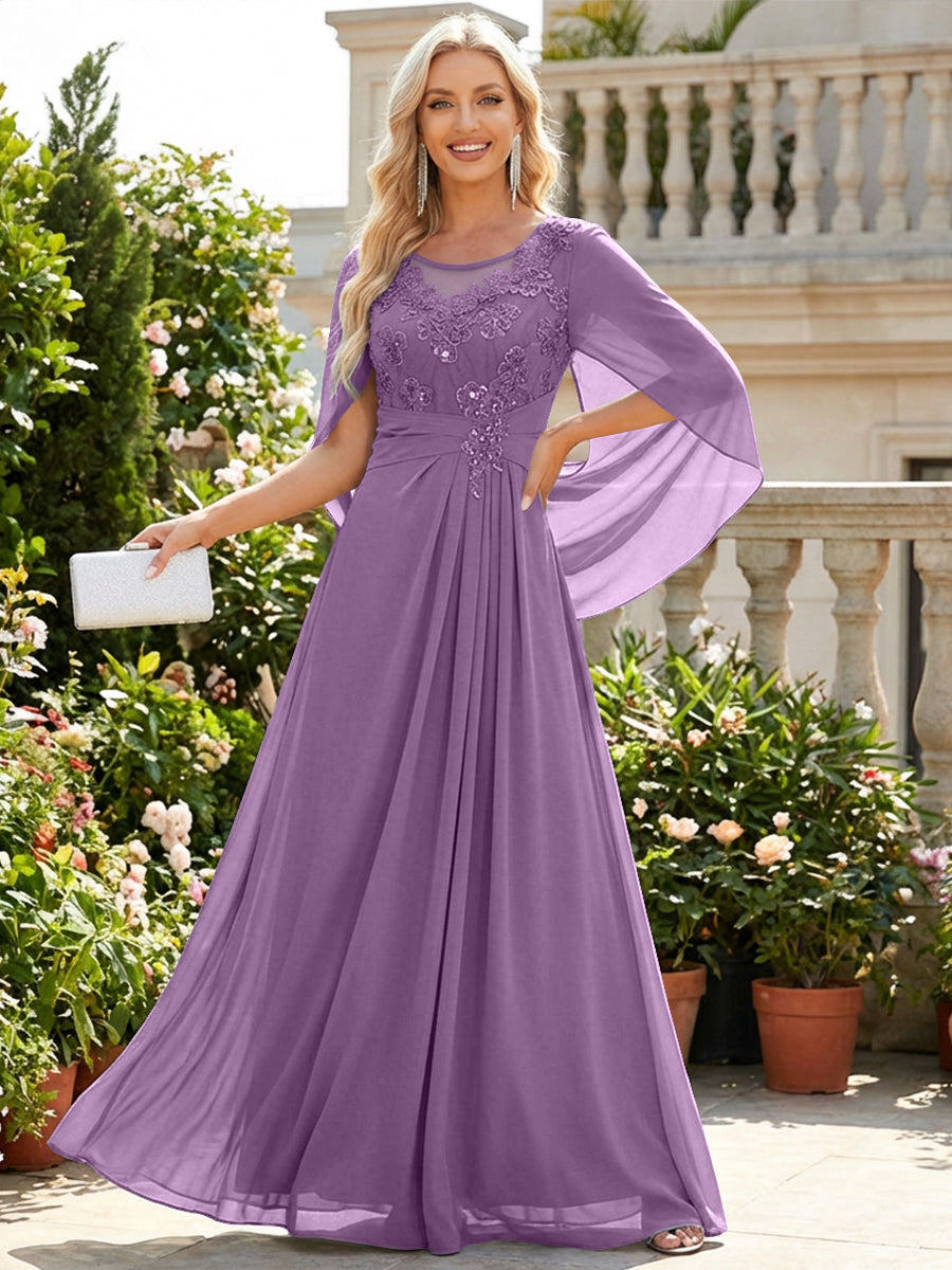 Chiffon Sheath/Column Scoop Neck Floor-Length Mother of the Bride & Groom Dresses with Lace Appliques