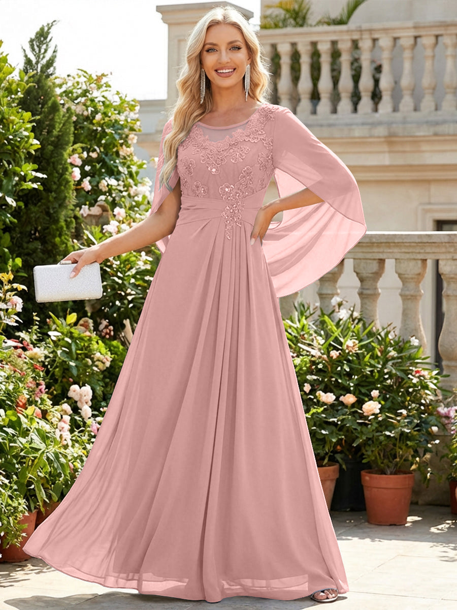 Chiffon Sheath/Column Scoop Neck Floor-Length Mother of the Bride & Groom Dresses with Lace Appliques