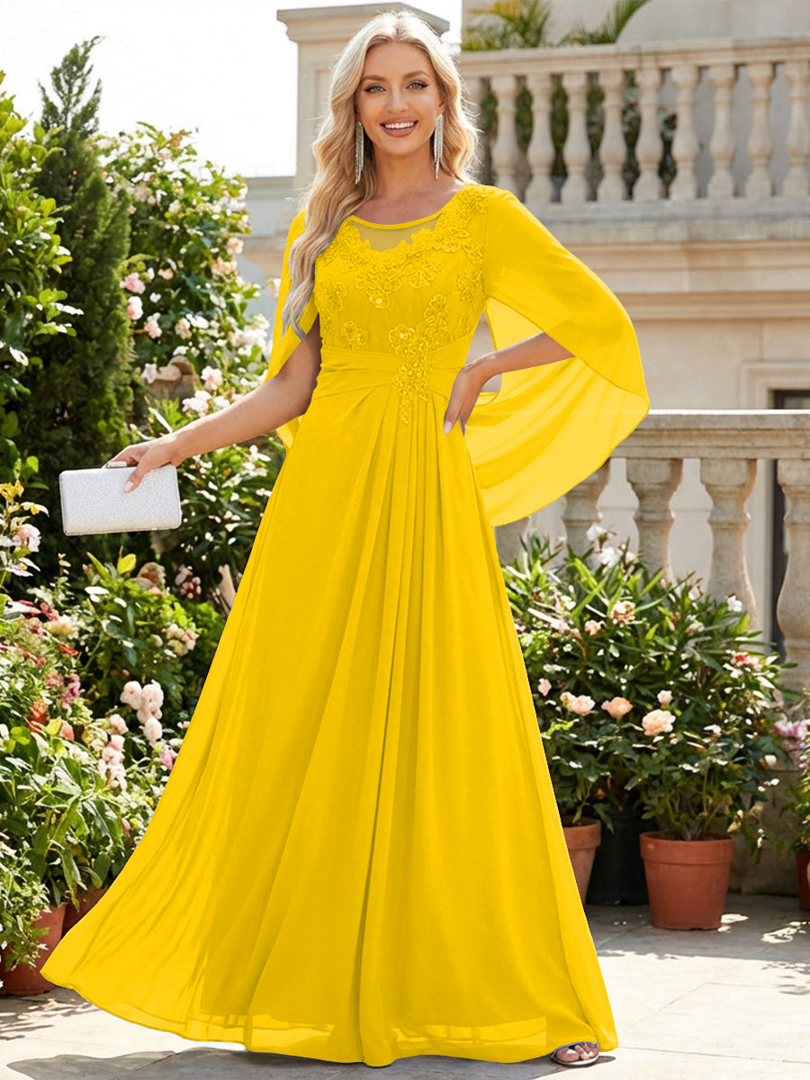 Chiffon Sheath/Column Scoop Neck Floor-Length Mother of the Bride & Groom Dresses with Lace Appliques