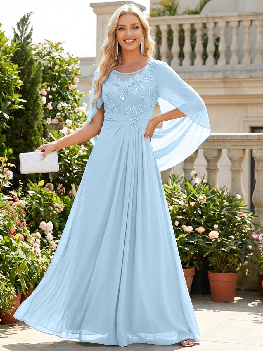 Chiffon Sheath/Column Scoop Neck Floor-Length Mother of the Bride & Groom Dresses with Lace Appliques