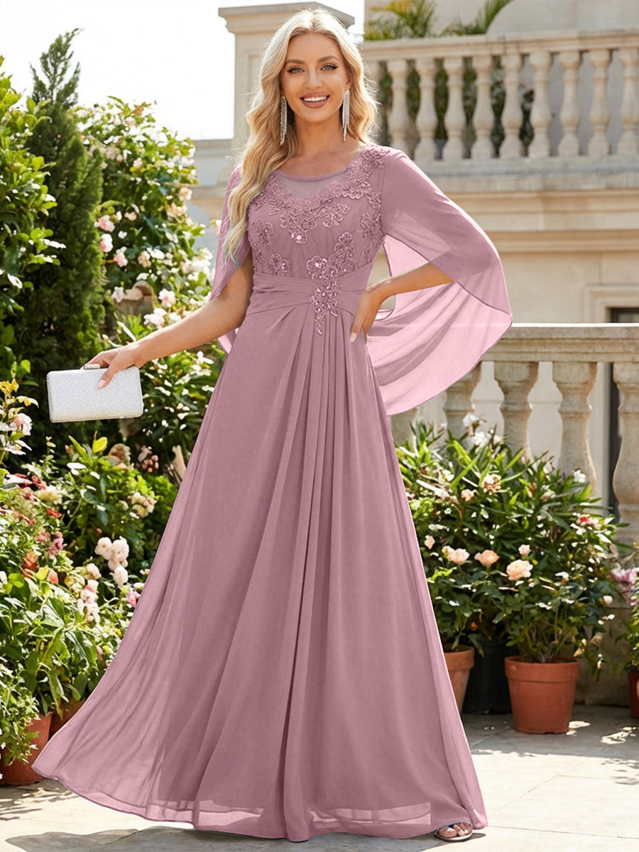 Chiffon Sheath/Column Scoop Neck Floor-Length Mother of the Bride & Groom Dresses with Lace Appliques