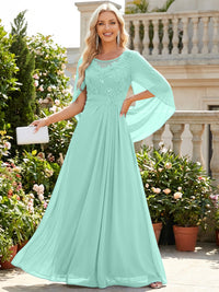 Chiffon Sheath/Column Scoop Neck Floor-Length Mother of the Bride & Groom Dresses with Lace Appliques