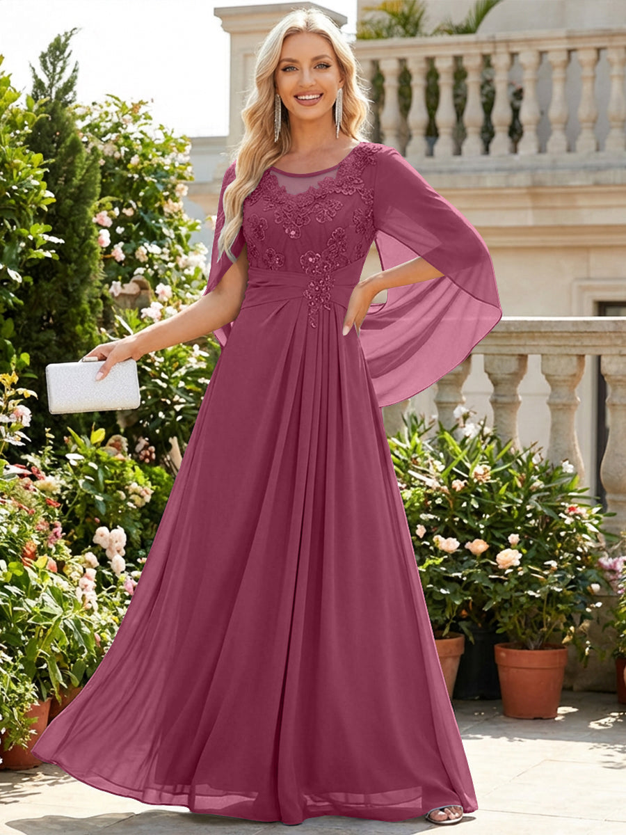 Chiffon Sheath/Column Scoop Neck Floor-Length Mother of the Bride & Groom Dresses with Lace Appliques