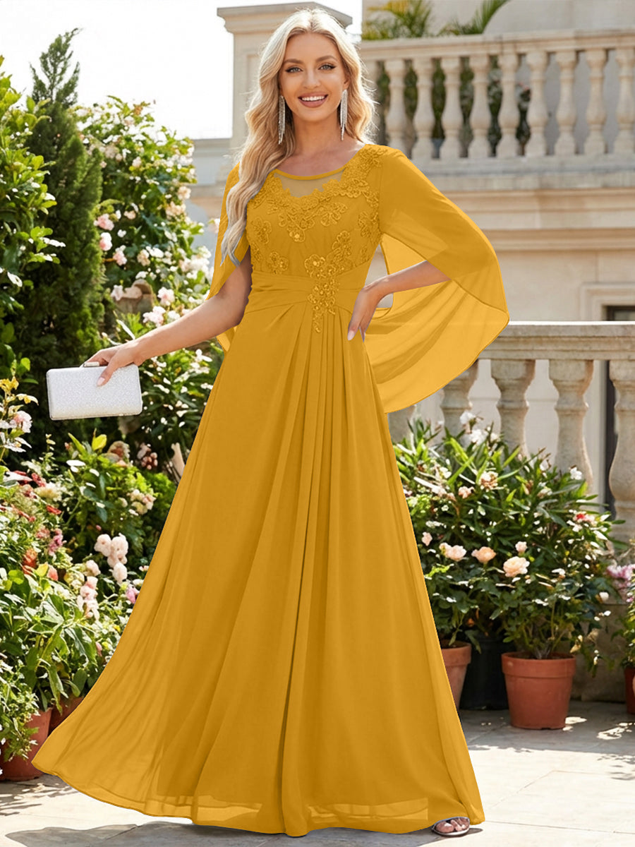 Chiffon Sheath/Column Scoop Neck Floor-Length Mother of the Bride & Groom Dresses with Lace Appliques