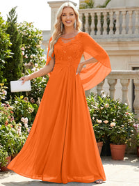 Chiffon Sheath/Column Scoop Neck Floor-Length Mother of the Bride & Groom Dresses with Lace Appliques
