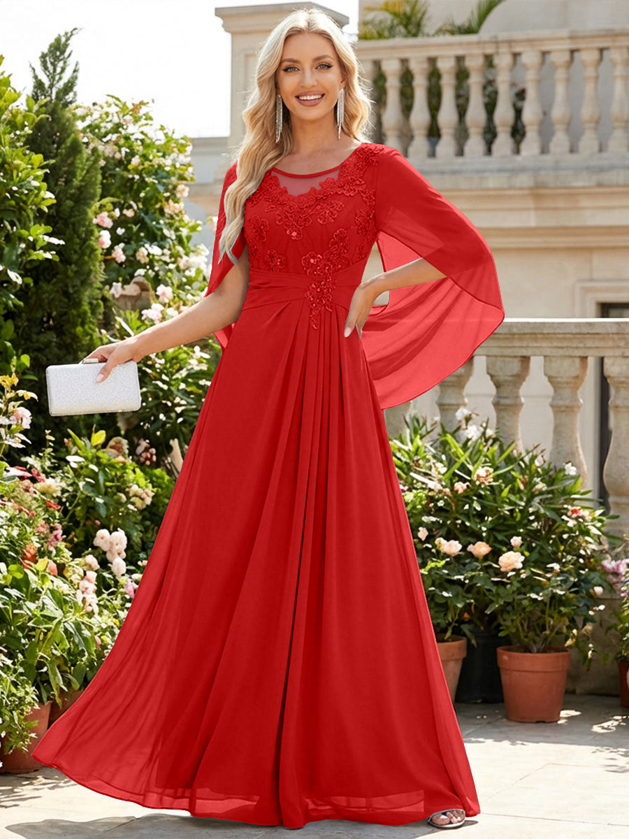 Chiffon Sheath/Column Scoop Neck Floor-Length Mother of the Bride & Groom Dresses with Lace Appliques