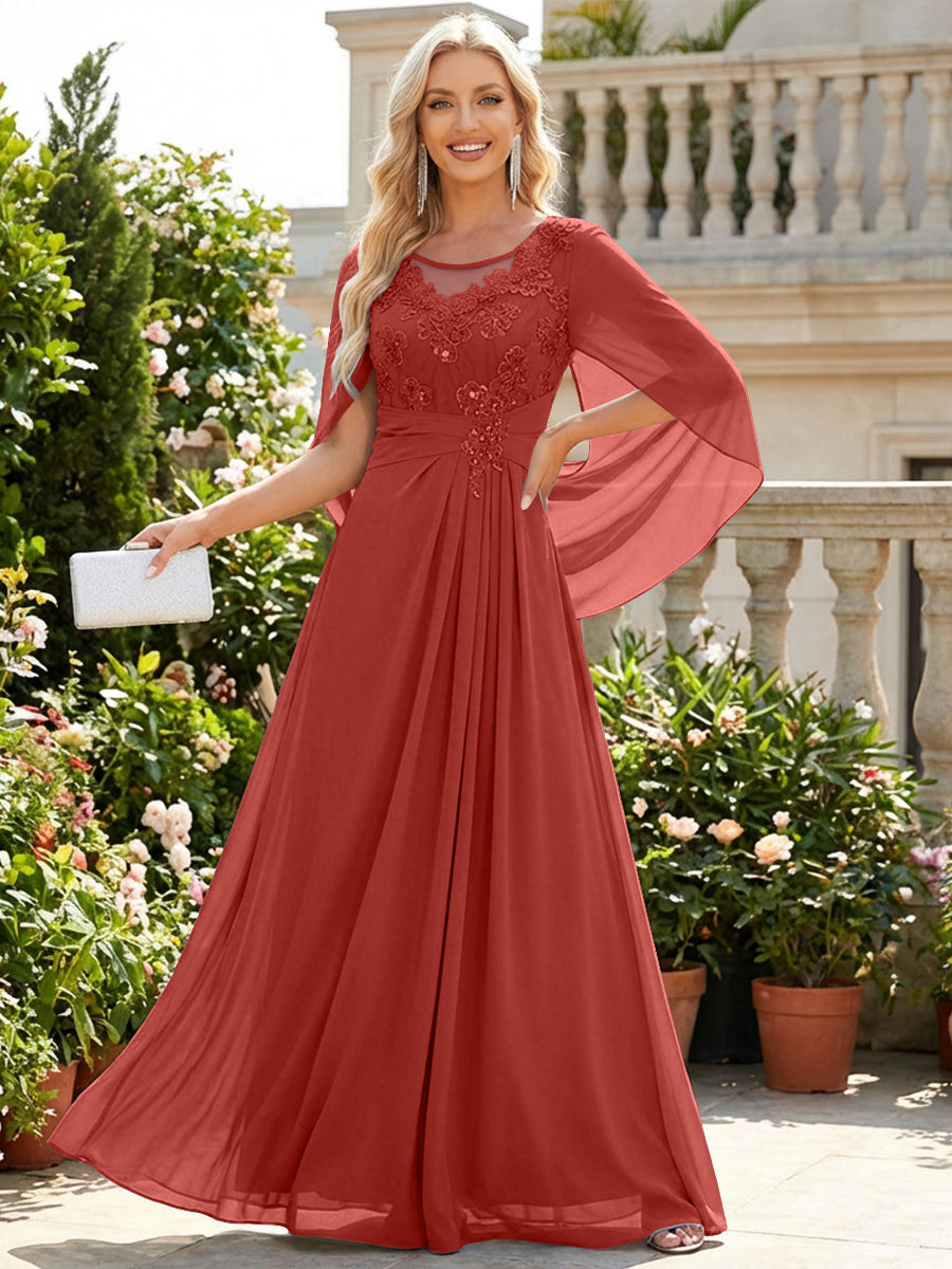 Chiffon Sheath/Column Scoop Neck Floor-Length Mother of the Bride & Groom Dresses with Lace Appliques