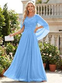 Chiffon Sheath/Column Scoop Neck Floor-Length Mother of the Bride & Groom Dresses with Lace Appliques