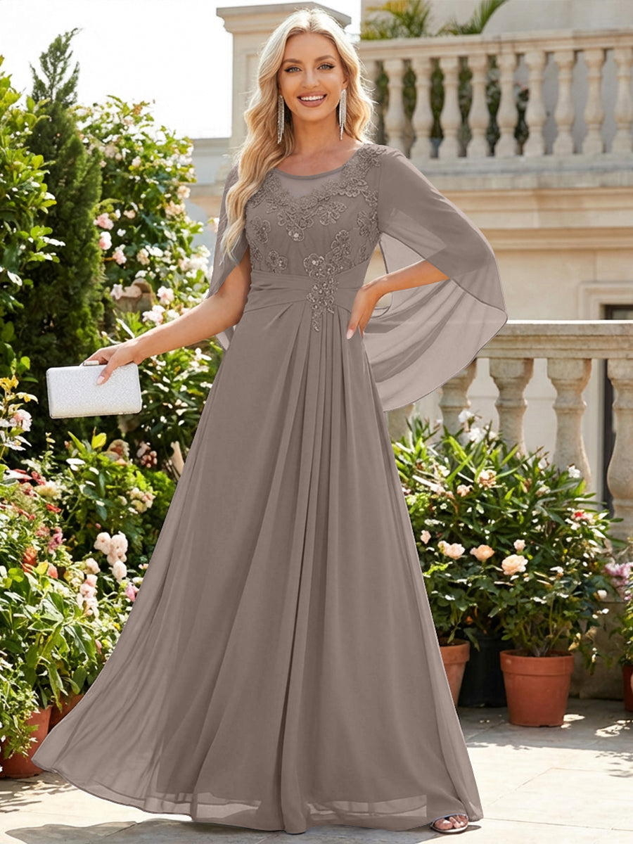 Chiffon Sheath/Column Scoop Neck Floor-Length Mother of the Bride & Groom Dresses with Lace Appliques
