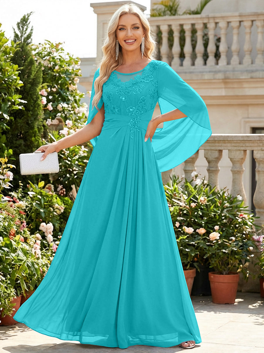 Chiffon Sheath/Column Scoop Neck Floor-Length Mother of the Bride & Groom Dresses with Lace Appliques
