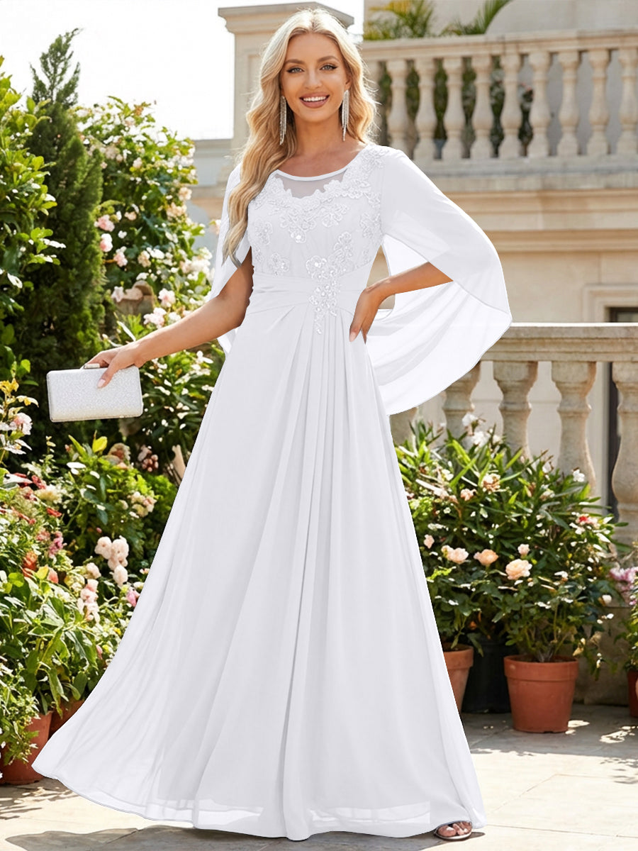 Chiffon Sheath/Column Scoop Neck Floor-Length Mother of the Bride & Groom Dresses with Lace Appliques