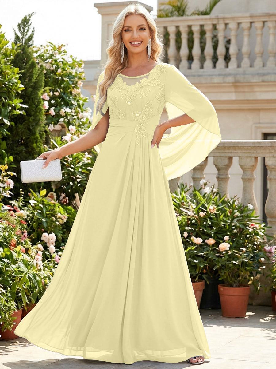 Chiffon Sheath/Column Scoop Neck Floor-Length Mother of the Bride & Groom Dresses with Lace Appliques