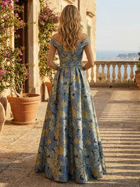 Jacquard A-Line/Princess Off Shoulder Floor-Length Mother of the Bride & Groom Dresses with Ruched Waist