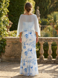 Floral Print A-Line/Princess Scoop Neck Floor-Length Mother of the Bride & Groom Dresses with Cape