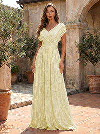 Sequin A-Line/Princess V-Neck Floor-Length Mother of the Bride & Groom Dresses with Ruched Waist
