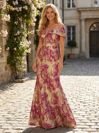 Jacquard Sheath/Column Off Shoulder Floor-Length Mother of the Bride & Groom Dresses for Women