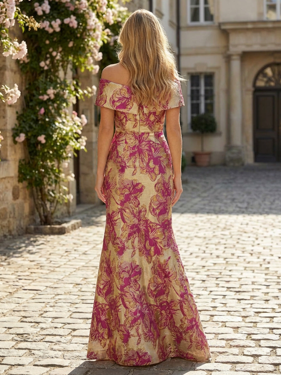 Jacquard Sheath/Column Off Shoulder Floor-Length Mother of the Bride & Groom Dresses for Women
