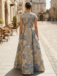 Jacquard A-Line/Princess V-Neck Floor-Length Mother of the Bride & Groom Dresses with Belt