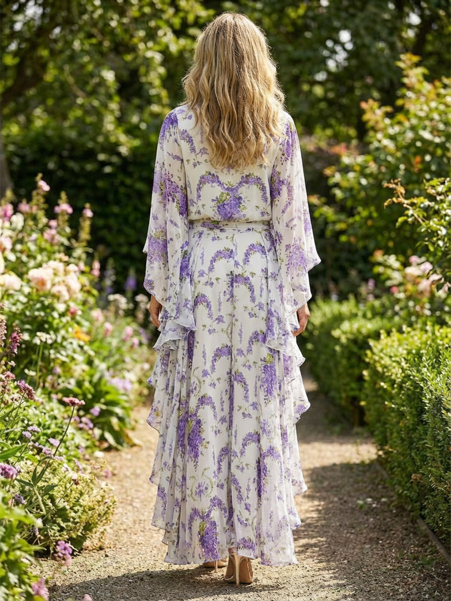 Floral Print A-Line/Princess Scoop Neck Floor-Length Mother of the Bride & Groom Dresses with Ruffles