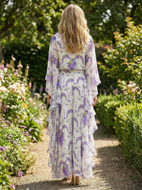Floral Print A-Line/Princess Scoop Neck Floor-Length Mother of the Bride & Groom Dresses with Ruffles