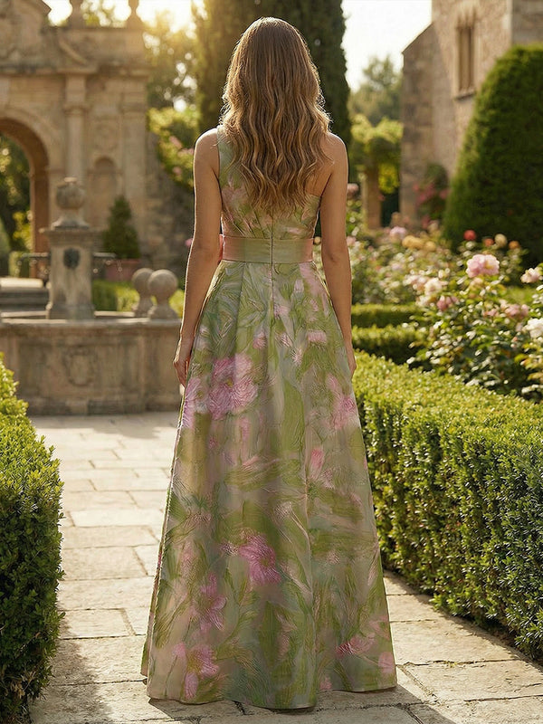Jacquard A-Line/Princess One Shoulder Floor-Length Mother of the Bride & Groom Dresses with Bow