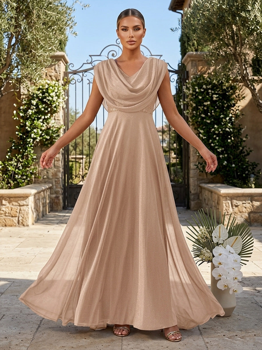 Chiffon A-Line/Princess Cowl Neck Floor-Length Mother of the Bride & Groom Dresses for Women