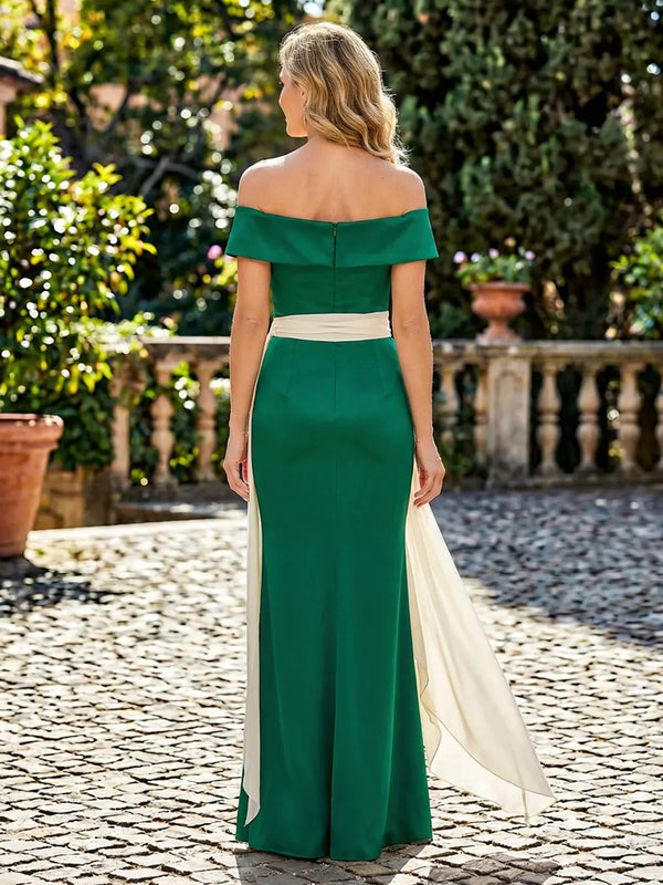 Satin Sheath/Column Off Shoulder Floor-Length Mother of the Bride & Groom Dresses for Women
