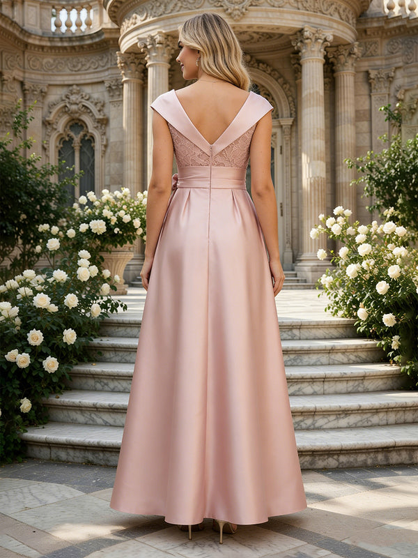 Satin A-Line/Princess V-Neck Floor-Length Mother of the Bride & Groom Dresses with Belt